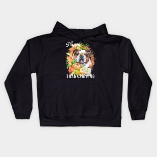 English Bulldog Dog Owner Thanksgiving Celebration Harvest Theme Kids Hoodie